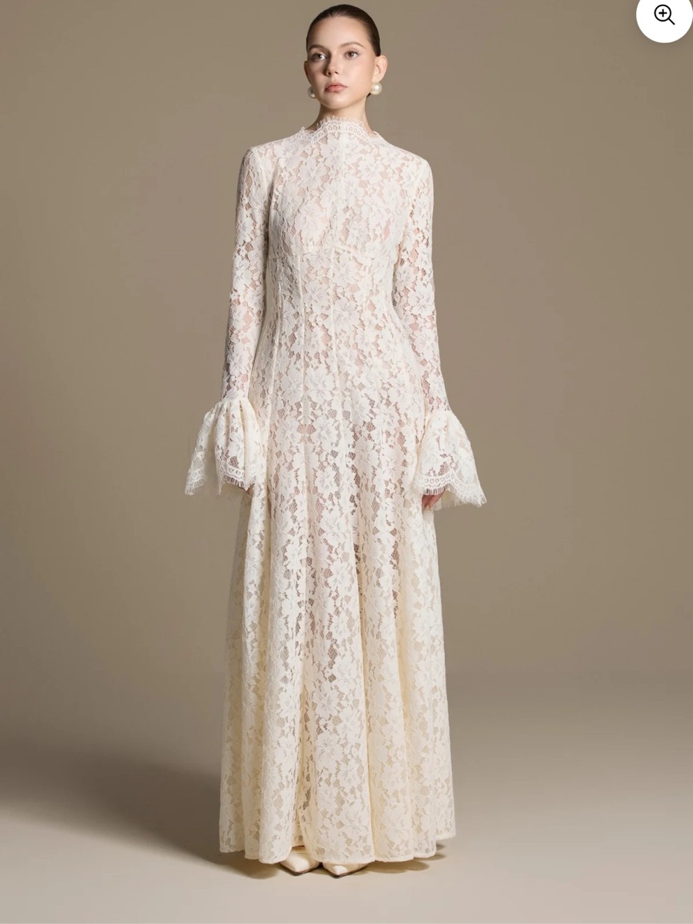 Lys lace dress - Ivory Lace High-Neck Maxi Dress with Bell Cuffs